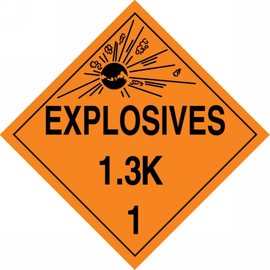 Accuform MPL125CT10 PF-Cardstock Hazard Class 1/Division 3K DOT Placard, Legend "Explosives 1.3K 1" with Graphic, 10-3/4" Width x 10-3/4" Length, Black on Orange (Pack of 10)