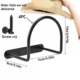 NBBENG Cowboy Hat Rack for Wall 4 Pack, Cowboy Hat Stand Helmet Wall Mounted Display Stand Hook - Cowboy Hat Rack With 4 Sets Of Screws