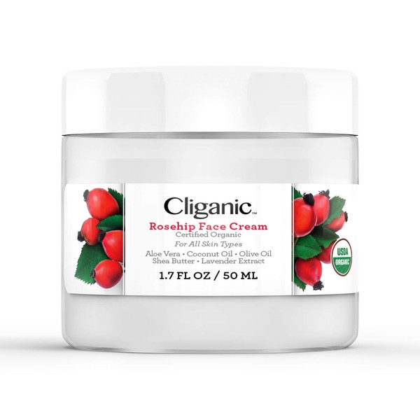 Cliganic Organic Rosehip Face Cream, 2oz | For Women Natural Anti Aging | Made in USA