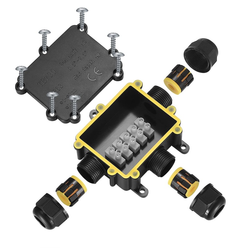 IP68 Waterproof Junction Box, 3-Way External Cable Glands Wire Connectors