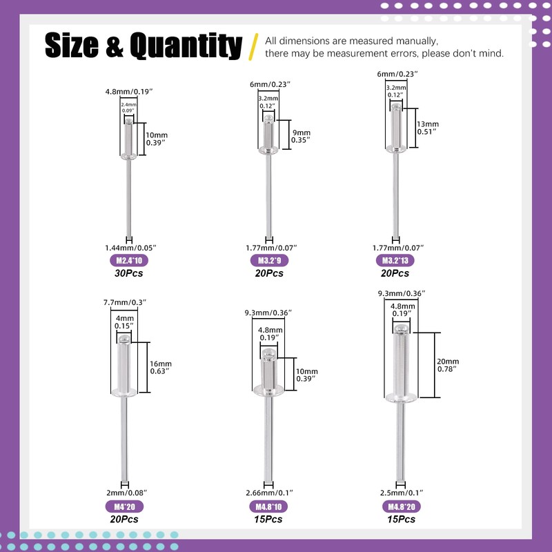 Swpeet 120 Pcs Rivets with 1Pcs Rivet Gun for Plastic,