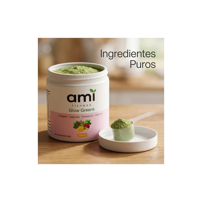 Polvo Ami Fitness Glow Green Colágeno Probióticos Jugo Verde
