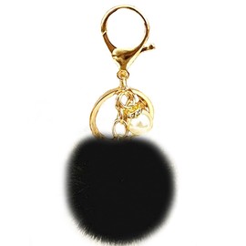 jtkdxqs Soft Pom Pom Keychain Artificial Mink Fur Plush Fluffy Ball Key Ring with pearl for Women,black