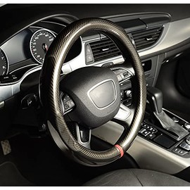 ZHOL Universal 15 inch Carbon Fibre Auto Car Steering Wheel Cover, Sports Appearance Design,Breathable, Non-Slip, wear-resistan, Black