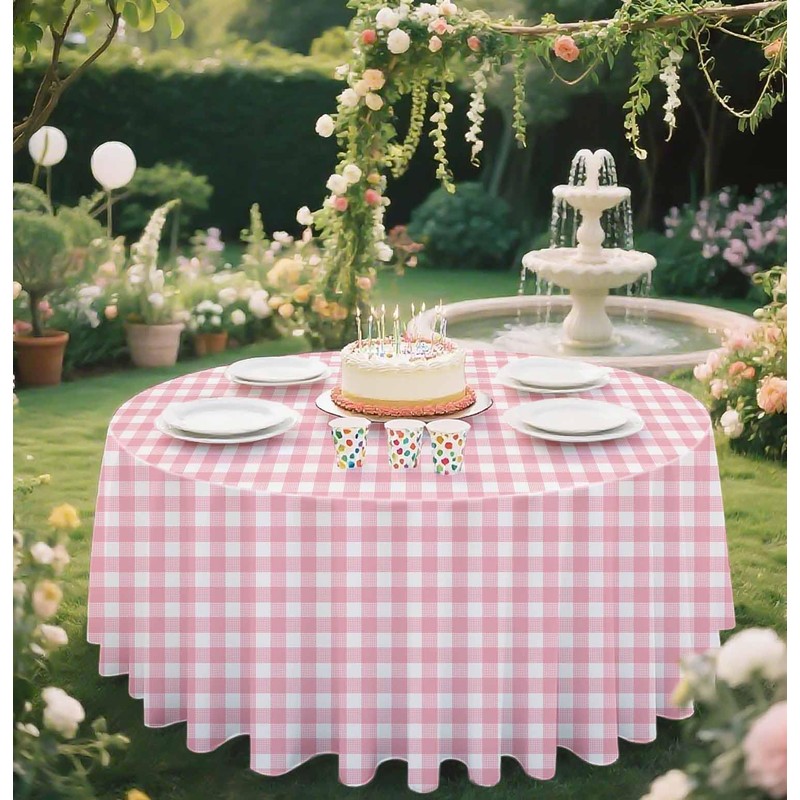 SietDESEO 3 Pack Pink Gingham Tablecloth Round 84 x 84