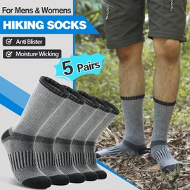 Merino Wool Hiking Socks for Women Men Warm Thermal Winter Cozy Boot Work Crew Socks Gifts Stocking Stuffers 5 Pairs (Grey,M)