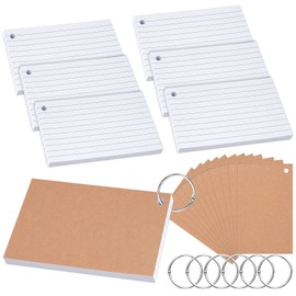 Index Cards Small, 300 Sheets Index Cards Lined DIN A7, Flashcards with Binder Rings, Kraft Paper Cards, Lined Vocabulary Cards, Dividers Flashcards for School Supplies, Home Learning Accessories