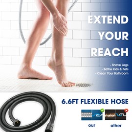 Handheld Shower Head with Extra Long Hose, 8 Setting Square Detachable Hand Held Spray with Upgrade Piano-Key Button & On Off Switch, 79" Long Stainless Steel Hose, Adjustable Bracket - Matte Black