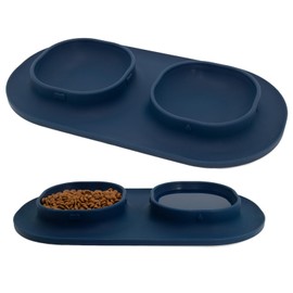 Dog Food Bowls Pet Bowls & Dog Water Bowls with No-Spill and Non-Skid, Feeder Bowls with Dog Bowl Mat for Small Medium Large Size Dogs Cats Puppy Pets, Dog Dishes (Blue)