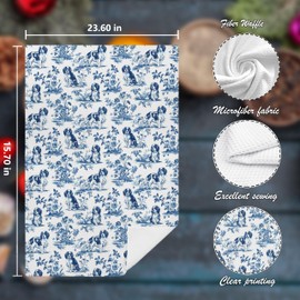 Nipil Chinoiserie Cavalier King Charles Spaniel Kitchen Towels Set of 2, Blue and White Floral Cavalier Spaniel Decor, Grandmillennial Dog Hand Towels for Kitchen Bathroom, 16x24 Inch