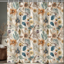 KAIRA Boho Floral Watercolor Shower Curtain 72x72,Farmhouse Bathroom Decor