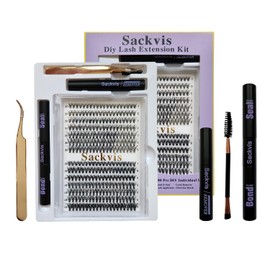 Sackvis Diy Lash Clusters Kit 280pcs Cluster Lashes D Curl Eyelash Extensions Individual With Lash Bond and Seal Eyelash Brush Eyelash Tweezers Wispy Soft Extensions At Home(30D&40D 0.07D 9-16mm Mix)