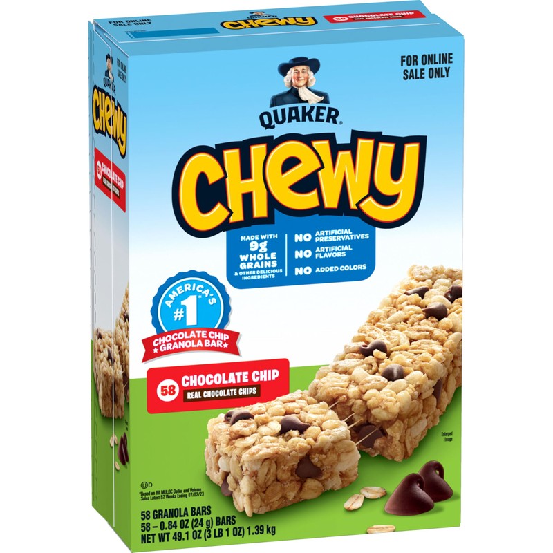 Quaker Chewy Granola Bars, Chocolate Chip, 58 Count - Packaging