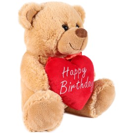 BRUBAKER Teddy Plush Bear with Heart Red Happy Birthday 25 cm Teddy Bear Plush Teddy Cuddly Toy Cuddly Toy Brown Light Brown