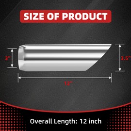 LCGP 3" Inlet Exhaust Tips, 3" Inlet x 3.5" Outlet x 12" Overall Length, Weld On, Polished, Universal Stainless Steel Diesel Exhaust Tailpipe DT-303512AC