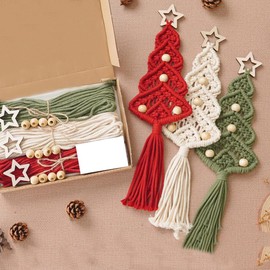 mdgfge Christmas Tree Macrame Woven DIY Kits, Christmas Tree Boho Decorative Hanging Ornaments for Merry Christmas Holiday Party Home Indoor Wall Hanging Decor Supplies (3Pack)