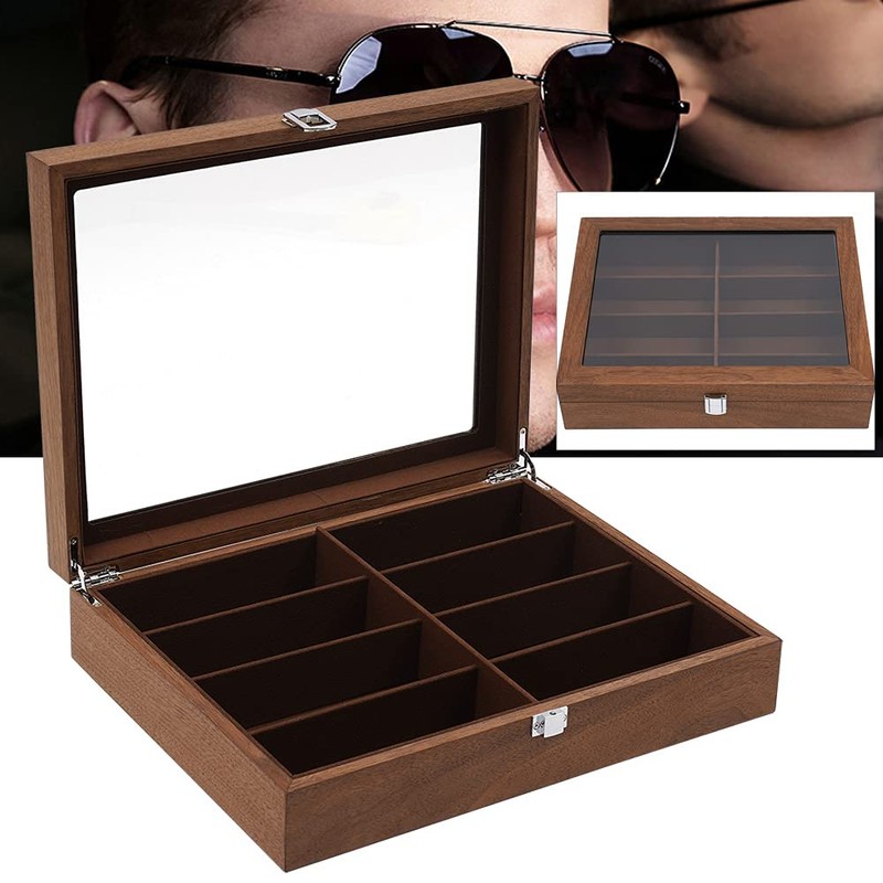 WANLECY Wooden Sunglasses Organizer for Men Women, Multiple Eyeglasses Eyewear