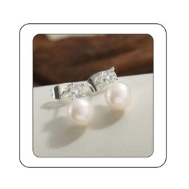 ZHESHY Pearl Earrings Silver 925 Stud Women's White Freshwater Pearls Gold Silver 8 mm Stud Earrings with Pearl Hoop Earrings Pearl Earrings Hanging Hypoallergenic Jewellery Women Girls Bride Gift