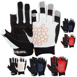 MRX Boxing & Fitness - Guantes de navegación con palma adherente para yate, kayak, pesca en bote (2 dedos cortados), color blanco