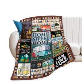 Camping Blanket Soft Warm Plush Throw Blanket Happy Camper RV Gifts for Camper Lover Cozy Lightweight Fuzzy Flannel Fleece Bedding Stuff Decor Blanket for Girls Kids Adults Women Bed Travel 40"x50"