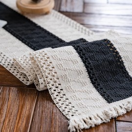 Weldomcor Macrame Table Runner, Boho Cotton Flax Table Runner with Tassels, Rectangular Crochet Lace Mesh Tablecloth for Kitchen, Vintage, Farmhouse, Bohemian Wedding, Tabletop Decor