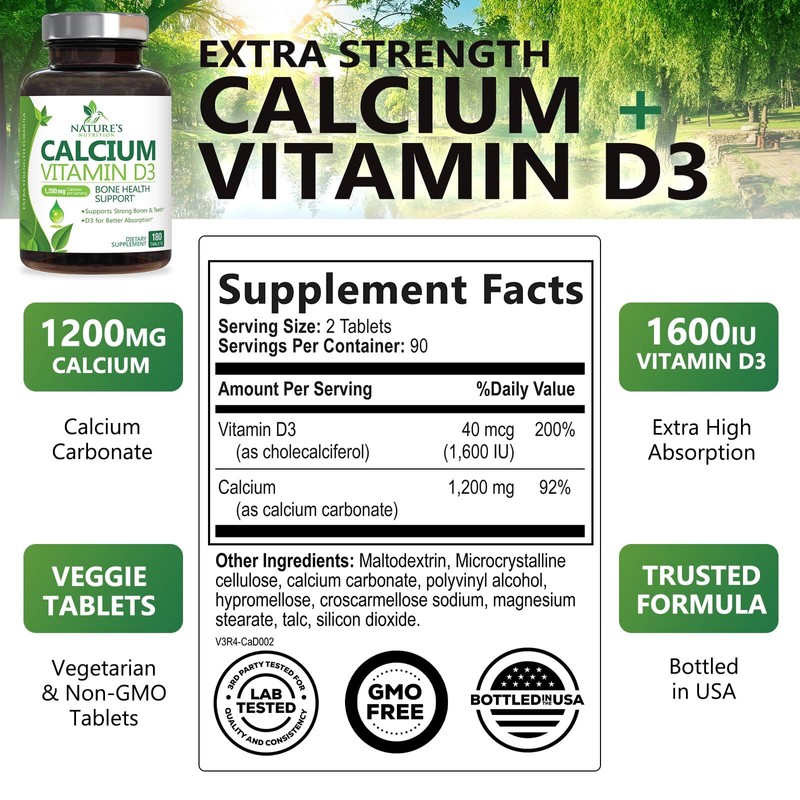 Calcium Supplement 1200 mg - with Vitamin D3 for Best