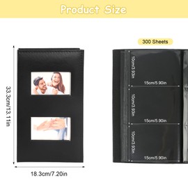 Photo Album Slip-in Album 10 x 15 300 Photos Photo Album for Insertion Album 100 Pages (50 Sheets) Slip-in Albums with Front Window Photo Albums Photo Album for Portrait and Landscape Photos (Black)