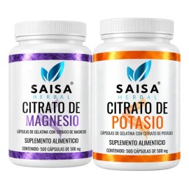 Citrato De Magnesio Y Citrato De Potasio 500 Cápsulas C/u | Suplemento Alimenticio | Saisa Herbal Sin sabor | Alta biodisponibilidad | Apoyo del sueño, Ayuda a fortalecer musculos, Vitalidad