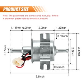 Car Electric Fuel Pump, 12V Transfer Inline Low-Pressure Gas Diesel Pump 3-6psi, Gasoline Replacement for Lawn Mower Carburetor Engine HEP-02A (Silver)
