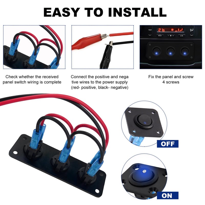 Gasedin 3 Gang Rocker Toggle Switch Panel, DC 12V 20A