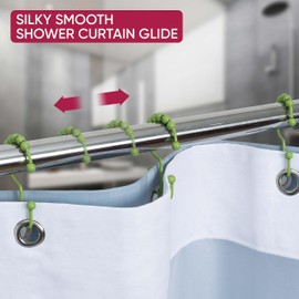 Shower Curtain Hooks Rust Proof (Set of 12) - Stainless Steel Shower Curtain Rings - Anti Slip Roller Balls for Easy Glide (Lime Green, Dual-Glide Double Hooks)