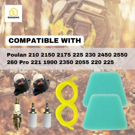 REDEEMX Air Filter 530037793 Maintenance Kit Compatible with Poulan 210 2150 225 230 2450 2550 260 Pro 221 2350 2055 220 225 Woodsman Chainsaws Tune Up Rebuild Spark Plug Fuel Line Hose Filter Part