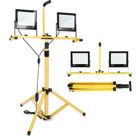 30000 Lumen LED Work Lights with Stand, Portable 2 Head Work Light with Adjustable and Foldable Tripod Stand, IP66 Waterproof Tripod Worklights for Workshop Garage Construction Site Lighting
