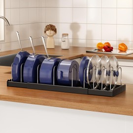 Organizador Extensible Para Ollas Y Sartenes Con 9 Divisores De Acero (Negro,(1 paquete) 22,4 "D x 7,9" W x 6,3 "H)