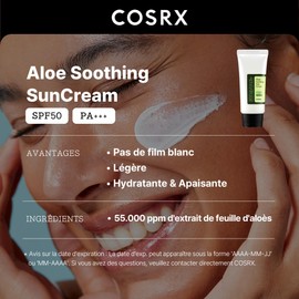 COSRX COSRX Aloe Soothing Sun Cream SPF 50, moisturizing sun cream with aloe vera, for all skin types, face & body, Korean skincare