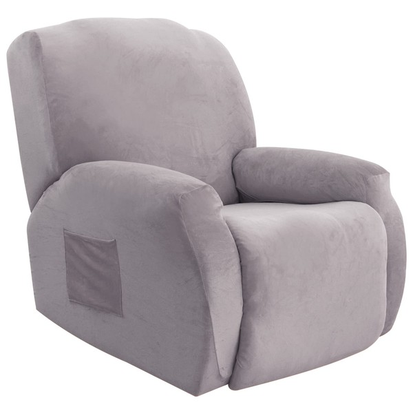 Recliner Chair Cover 1 Seater - Super Soft Thick Velvet Stretch Recliner Couch Covers Sofa Chair Slipcover with Side Pocket for Recliner Sofa Chair Furniture Protector(4 Pieces for 1 Seater)