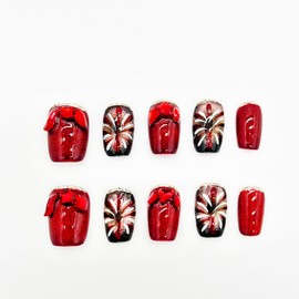 i-Laesh Press on Nails - Coffin Nails Handmade Hand-Painted - Medium Reusable Easy Application - 15 Piece Set - Wish