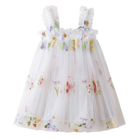 Nileafes Baby Girl Casual Tutu Dress Strap Tulle Flower Butterflies Embroidery Princess Dresses Size 80 (6-12 Months, 107-White)