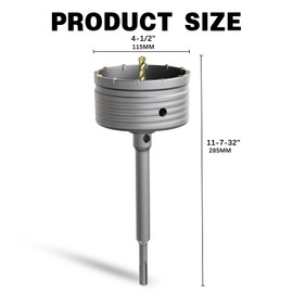 METOTY 4-1/2" Concrete Hole Saw,115mm Masonry Hole Saw, with 220mm SDS Plus Shank Connecting Rod for Concrete Brick Cement Stone Wall Drilling Home Improvement
