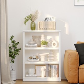 blini 3-Shelf Bookcase White Wooden Bookshelves 33in Wide Floor Standing Display Storage Shelves Tall Bookcase for Home Office, Living Room, Bedroom