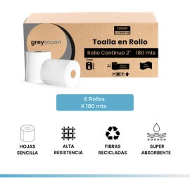 Papel higiénico Greymoon Toalla en Rollo simple hoja 180 m de 6 u