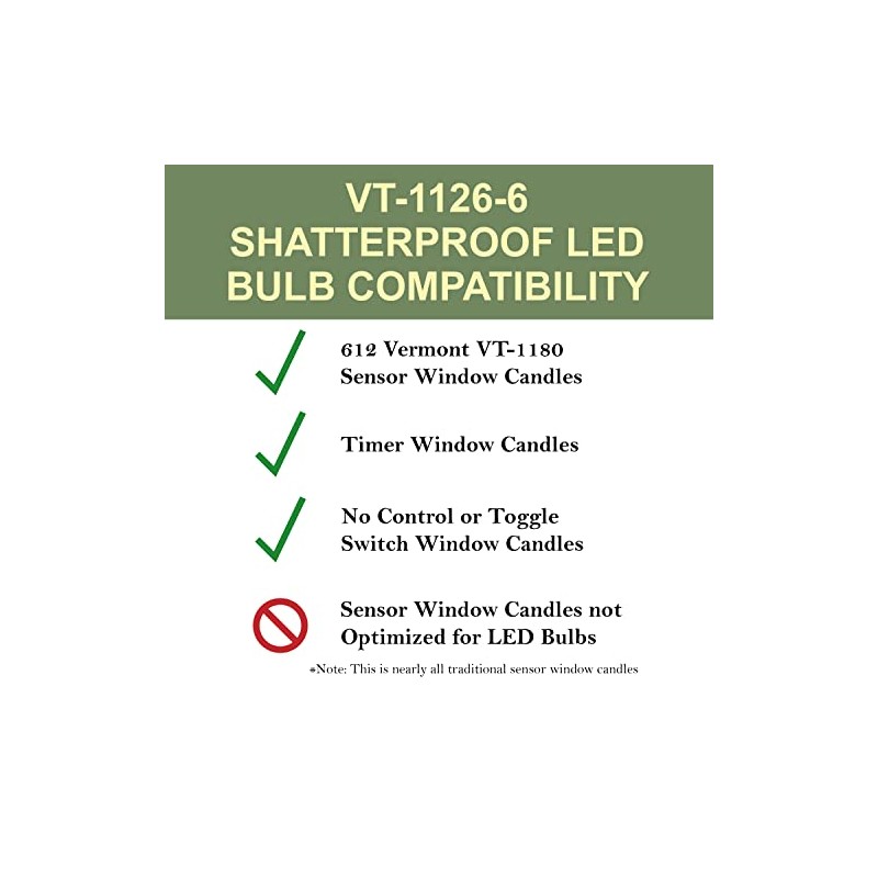 612 Vermont Shatterproof LED Window Candle Replacement Bulbs, Warm White