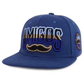 Trendy Apparel Shop Amigo Mustache 3D Embroidered Flatbill Snapback Cap - Navy