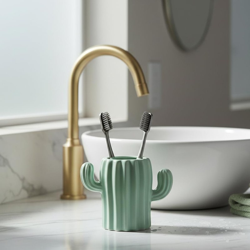 Maxramic Ceramic Cute Cactus Toothbrush Holders for Bathroom Countertop Organizer