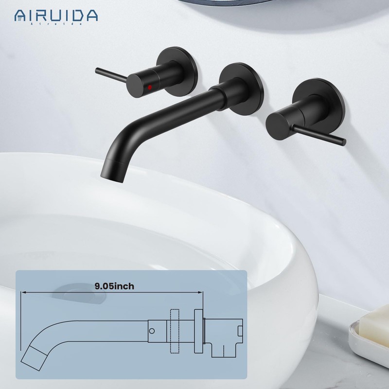 Airuida Solid Brass Widespread Wall Mount Bathroom Faucet with 360