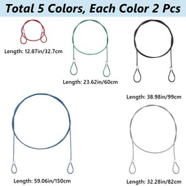 GORGECRAFT 10Pcs 5 Sizes Safety Stainless Steel Tethers Colorful Coated Security Lanyard Tether Luggage Lock Safety Cable Wire Rope Strap with Loops for Action Camera Series Devices Loss Prevention