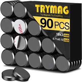 TRYMAG Ceramic Magnets for Crafts, Small 18mm (.709 inch) Round Disc Crafts Magnets with Adhesive Backing, Flat Circle Ferrite Industrial Magnets for Crafts, DIY, Science, Hobbies, Project - 90 PCS