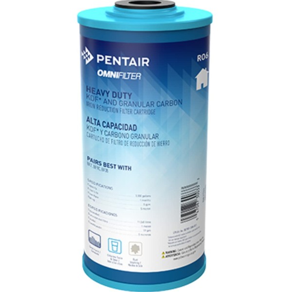 Pentair OMNIFilter RO6 Carbon Water Filter, 10-Inch, Whole House Heavy Duty KDF and Granular Carbon Iron Reduction Replacement Cartridge, 10" x 4.5", 5 Micron, Blue