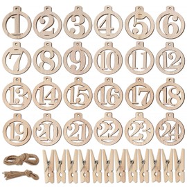 1 to 24 Wooden Advent Calendar Number DIY Advent Calendar Numbers Pendants for Indoor Outdoor DIY Gift Tags Christmas Hanging Decorations