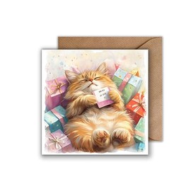 WBdesignz Birthday Card with Envelope - Birthday Card Am I Too Late? Cat Congratulations Late Forget Missed Afterwards Happy Birthday (125 x 125 mm)